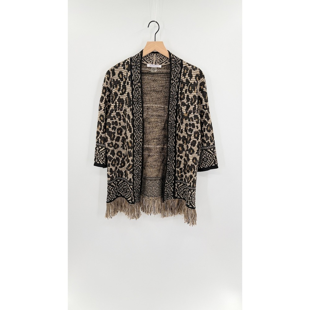 Allison Daley Womens Cardigan Size M Animal Print Fringe Boho Layering Leopard
